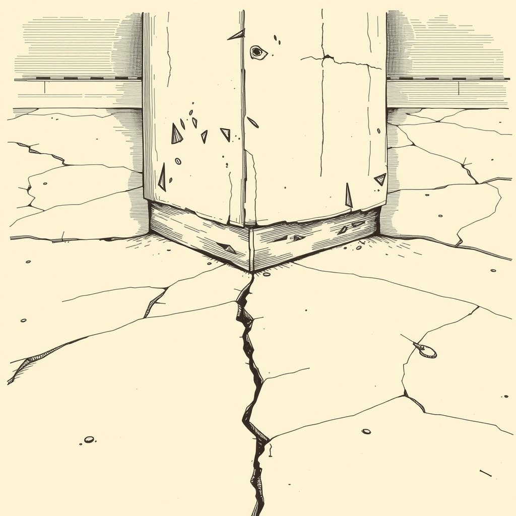 Ilustração de um pilar de concreto encontrando uma laje com fissuras que se espalham em volta dele